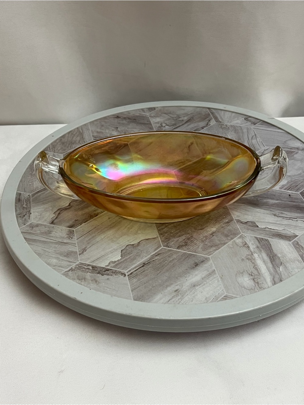 Vintage Marigold Carnival Glass Oval Bon Bon Candy Dish Double Handles